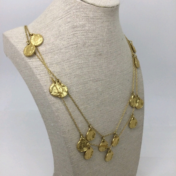 Madewell Goldtone Textured Coin Dual Strand Necklace 29" - Picture 3 of 5